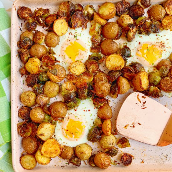 Sheet Pan Brussels, Potatoes, & Egg - Recipe photo by Theyummymuffin
