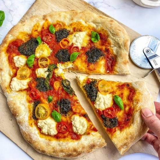 Vegan Pesto Pizza - Recipe photo by No Sweat Vegan