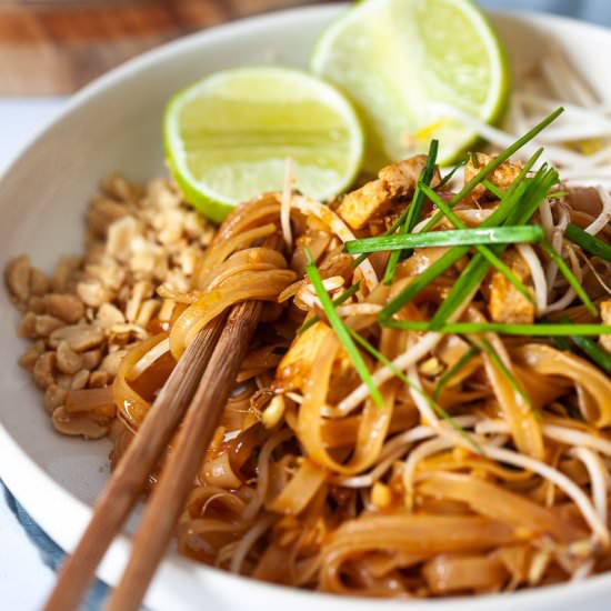 The Best Vegan Tofu Pad Thai - Recipe photo by vibrantplate
