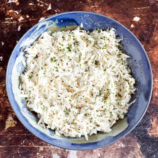 Easy celeriac remoulade – vegan - Recipe photo by Mandy Sneaky Veg