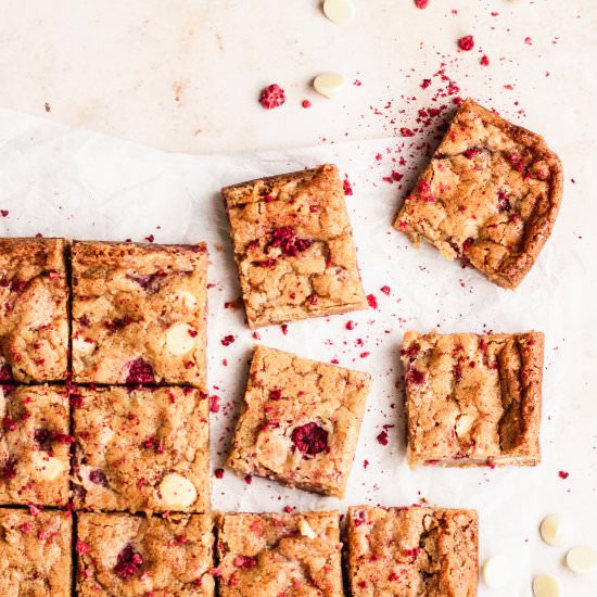 Raspberry White Chocolate Brownies - Recipe photo by bake and bacon