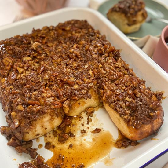 Maple & Pecan Sticky Brioche Buns - Recipe photo by bakingwithaimee