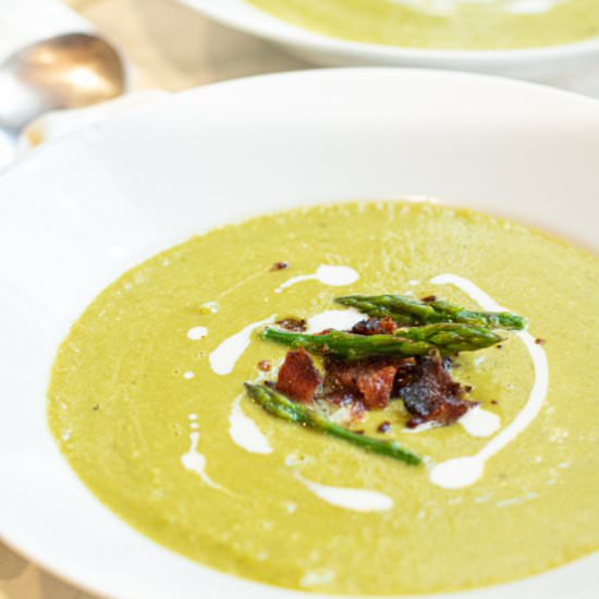 Creamy Asparagus Bacon Soup - Recipe photo by servedfromscratch