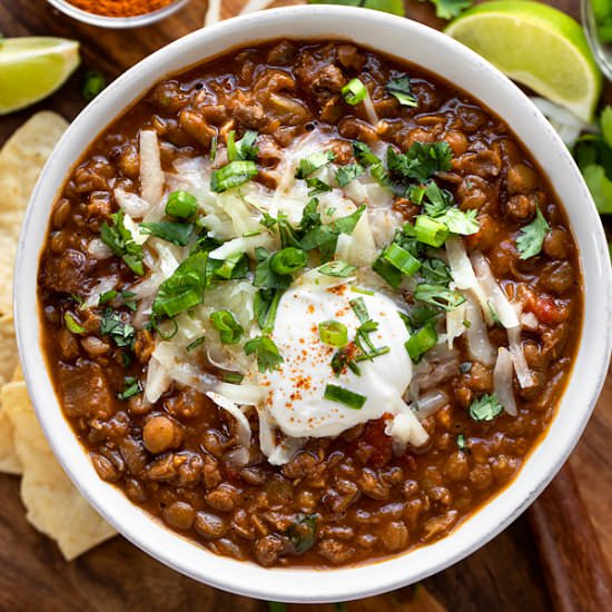 Lentil Chili - Recipe photo by thecozyapron