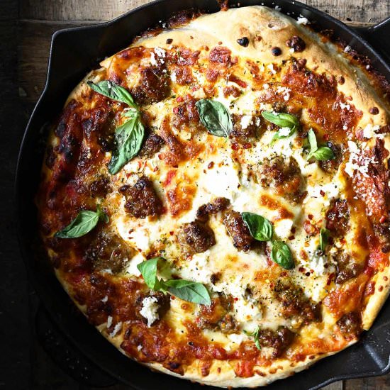 Easy Sausage Skillet Pizza - Recipe photo by servingdumplings