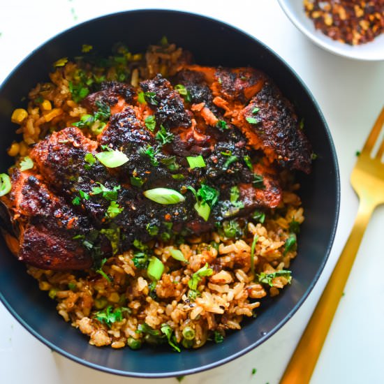 Blackened Maple Soy Lime Salmon - Recipe photo by forksandstraws