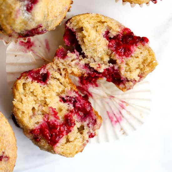 Wholesome Raspberry Lemon Muffins - Recipe photo by rootsandradishes