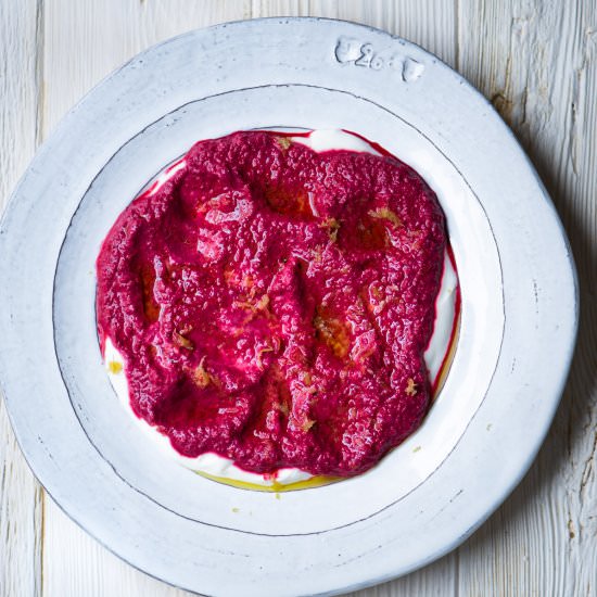 Beet Walnut Dip with Yogurt - Recipe photo by TheFrayedApron