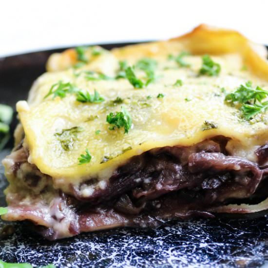 Radicchio and Smoked Tofu Lasagna - Recipe photo by aVegTasteFromAtoZ