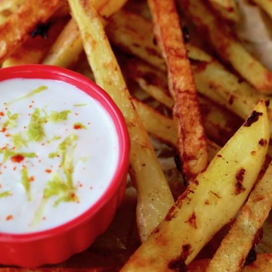 Curry Fries with Yogurt-Lime Dip - Recipe photo by cookingontheweekends