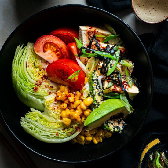 Tofu Salad Bowls w Miso Butter Corn - Recipe photo by rhubarbandcod