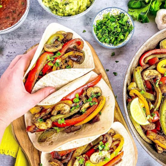 Vegan Vegetable & Mushroom Fajitas - Recipe photo by No Sweat Vegan