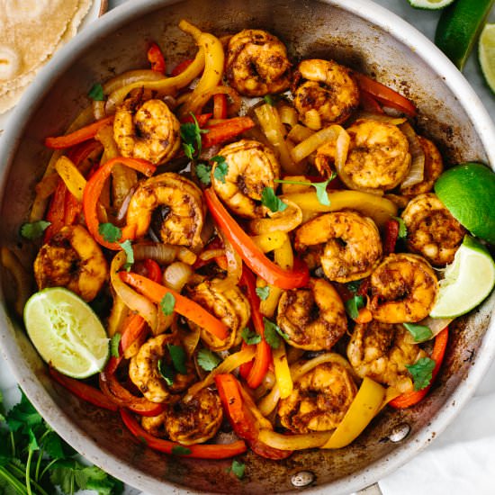 Shrimp Fajitas - Recipe photo by Downshiftology