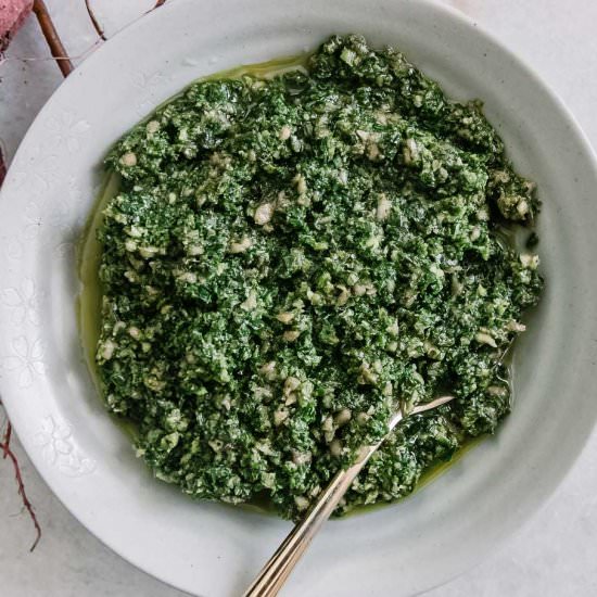 Beet Greens Pesto - Recipe photo by forkintheroad
