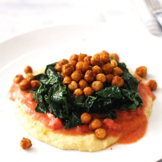Polenta with Kale & Chickpeas - Recipe photo by FitLiving Eats