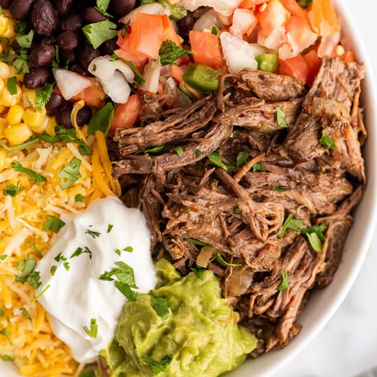 Barbacoa Burrito Bowls - Recipe photo by BakingMischief