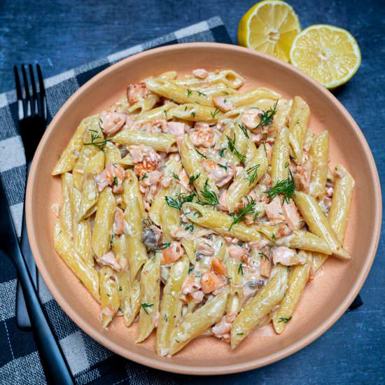 Penne alla Vodka with Salmon - Recipe photo by skinnyspatula