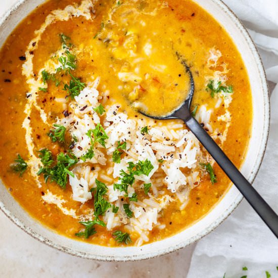 Vegan Red Lentil Curry Soup - Recipe photo by vibrantplate