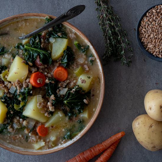 Sausage and Farro Soup - Recipe photo by Aredspatula