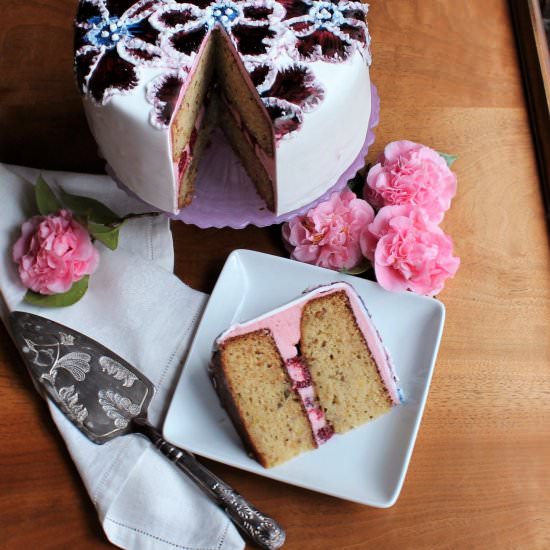 Pistachio, Raspberry & Rose Cake - Recipe photo by TwoBitTart
