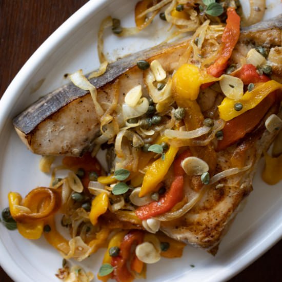 Swordfish with Onions & Roasted Bel - Recipe photo by GiangisKitchen