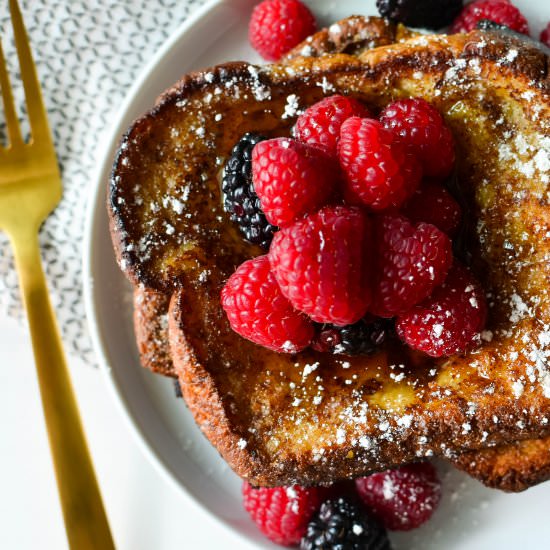 Vegan Cinnamon Vanilla French Toast - Recipe photo by forksandstraws