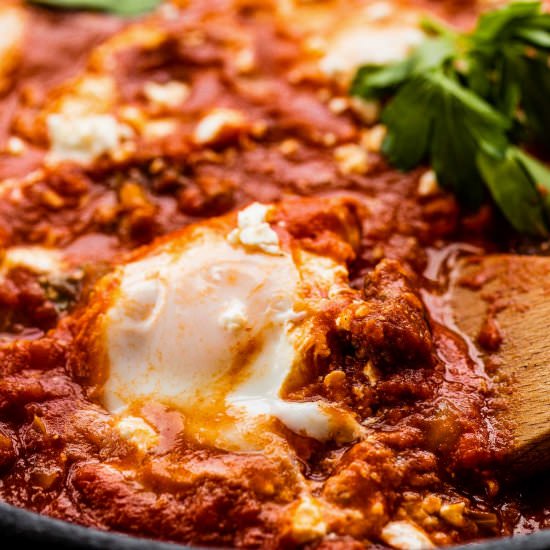 Merguez Shakshuka - Recipe photo by chocolatesandchai