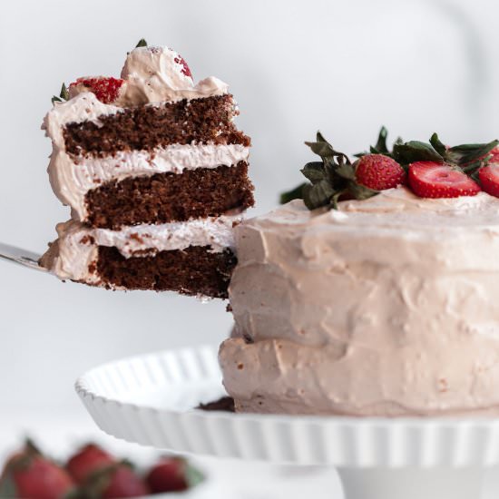 Chocolate Strawberry GF Cake - Recipe photo by Donut Worry Be Healthy