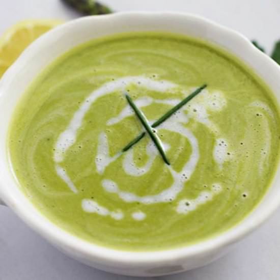 Creamy Asparagus and Pea Soup - Recipe photo by FitLiving Eats