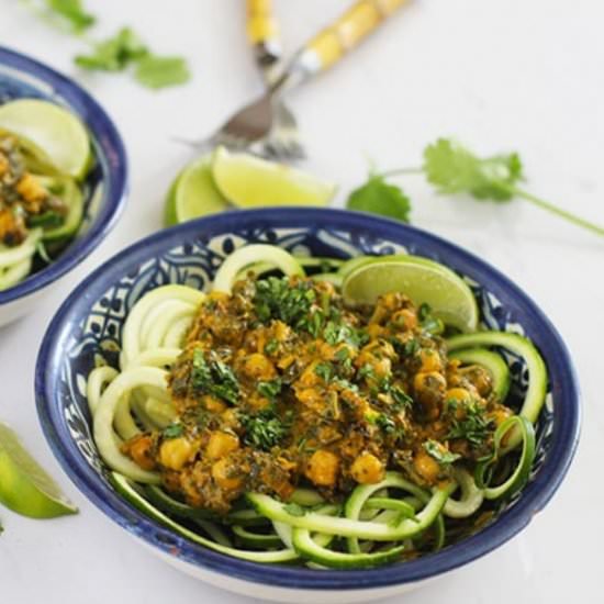 Chickpeas & Greens with Zoodles - Recipe photo by FitLiving Eats