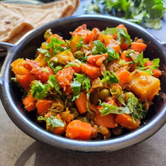 Aloo matar gajar - Recipe photo by greenbowl2soul