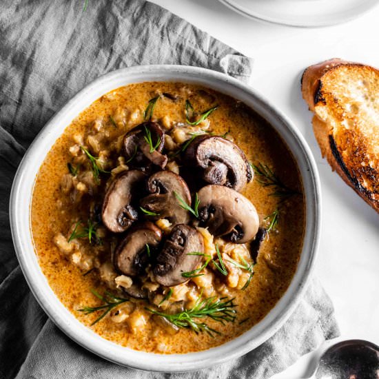 mushroom barley soup - Recipe photo by whisked away kitchen