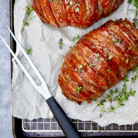 Bacon Wrapped Bison Meatloaf - Recipe photo by simmerandsauce