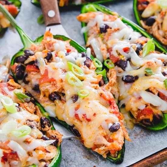 Chicken Stuffed Poblano Peppers - Recipe photo by Running to the Kitchen