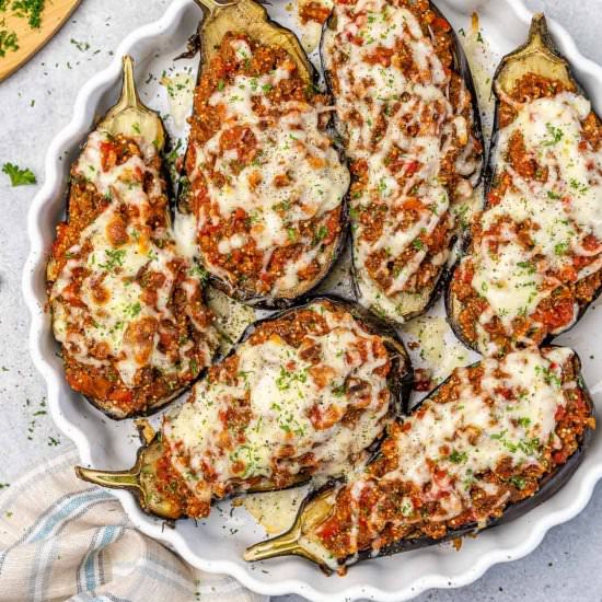 BEEF AND QUINOA STUFFED EGGPLANT - Recipe photo by healthyfitnessmeals