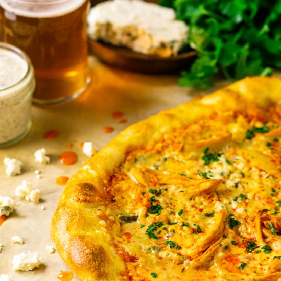 Buffalo Chicken Pizza - Recipe photo by Burrata and Bubbles