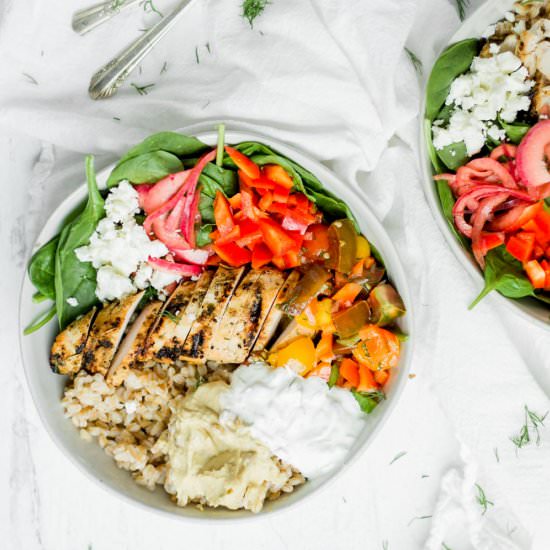 Mediterranean Grain Bowl w/ Chicken - Recipe photo by Sarah Gold Nutrition