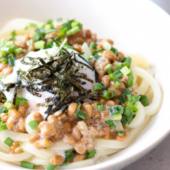 Chilled Natto Udon Noodle Bowl - Recipe photo by chefjacooks