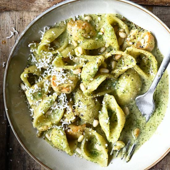 Creamy Pesto Chicken Pasta - Recipe photo by servingdumplings