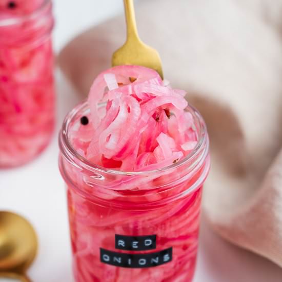 Quick-Pickled Red Onions - Recipe photo by brokebankvegan