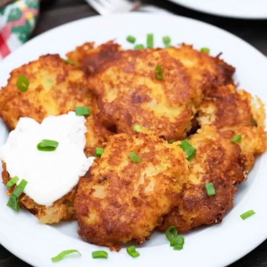 Loaded Mashed Potato Pancakes - Recipe photo by peasandpeonies