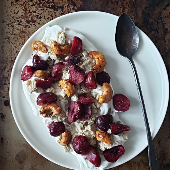Yogurt With Frozen Cherries, Halva - Recipe photo by mangotomato