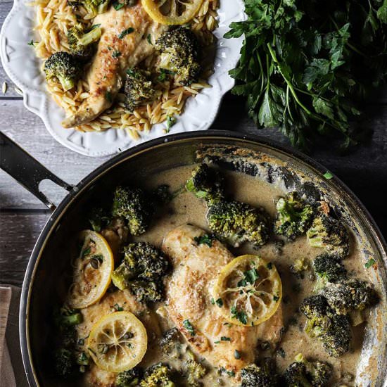 Creamy Lemon Chicken, Capers, Orzo - Recipe photo by The HoneyBee