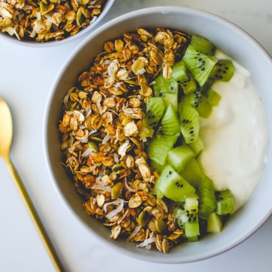Olive Oil Honey Granola with Coconu - Recipe photo by forksandstraws