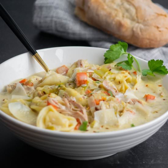Chicken Tortellini Soup with Leeks - Recipe photo by JawnsICooked
