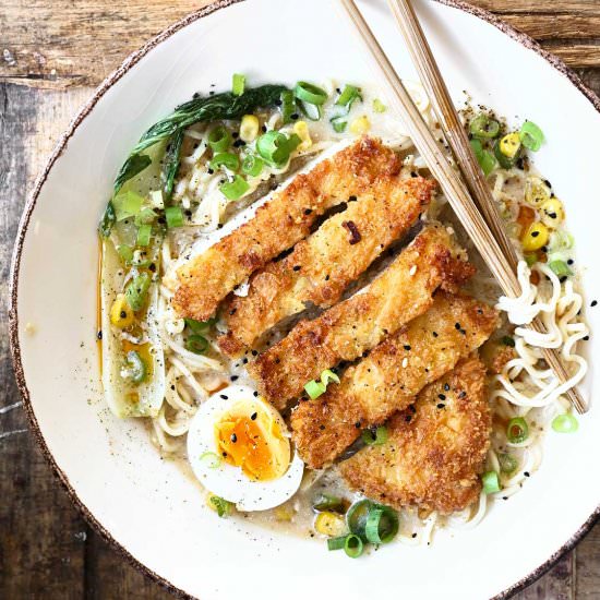 Garlic Chicken Katsu Noodle Bowl - Recipe photo by servingdumplings