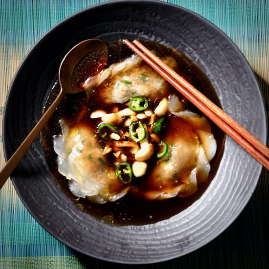 Duck dumplings in mushroom consommé - Recipe photo by delectabilia