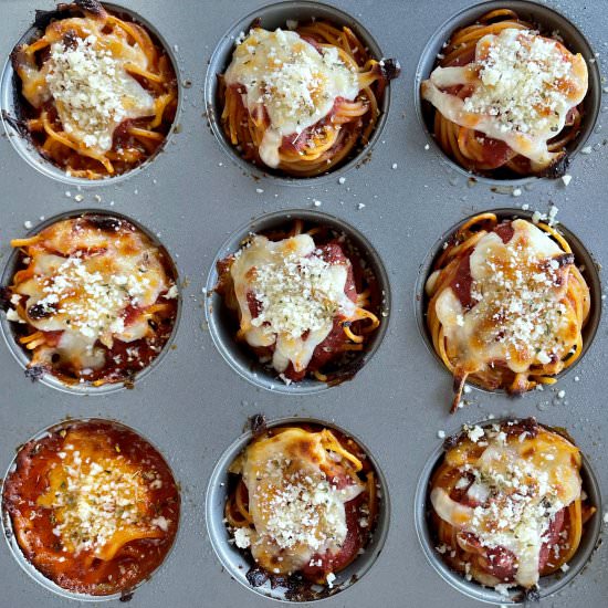 Easy Cheesy Spaghetti Cupcakes - Recipe photo by justataste