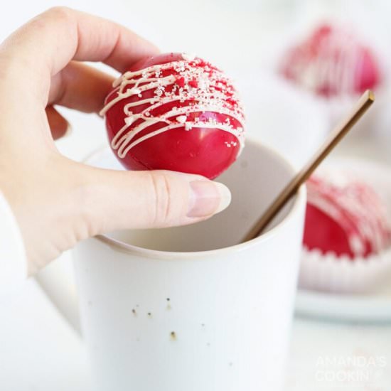 Red Velvet Hot Cocoa Bombs - Recipe photo by amandascookin