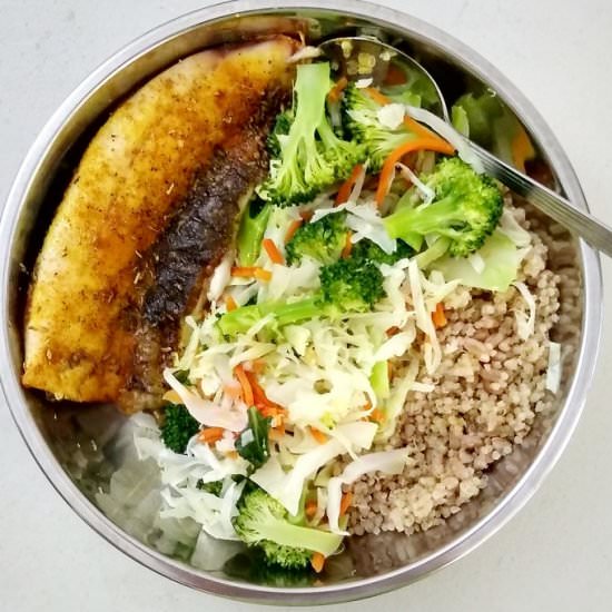 Roasted Milkfish Veggie Grain Bowl - Recipe photo by escapetofood